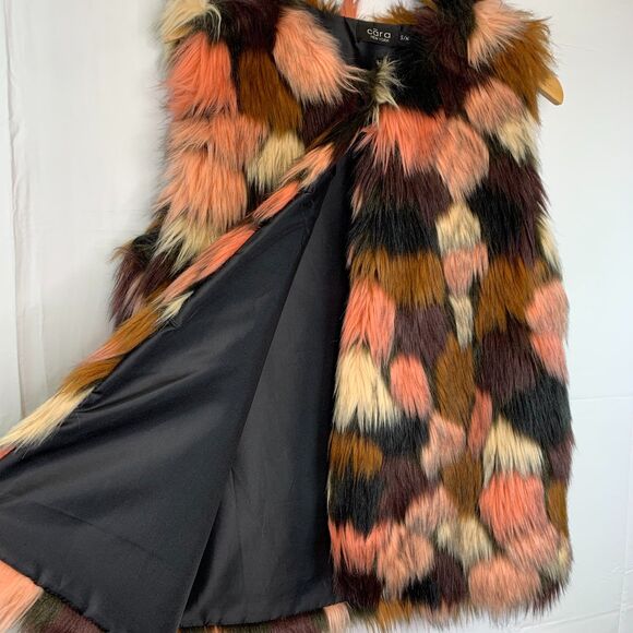 Cara Faux Fur Vest Large Multicolor Patchwork Y2K Mob Wife Maximalist Statement - Picture 3 of 11